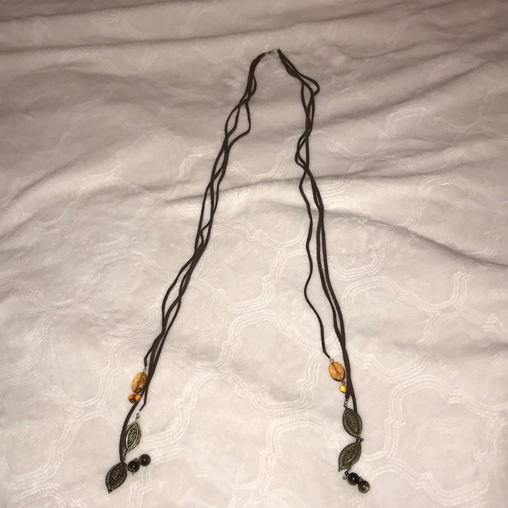 Long brown suede wrap necklace